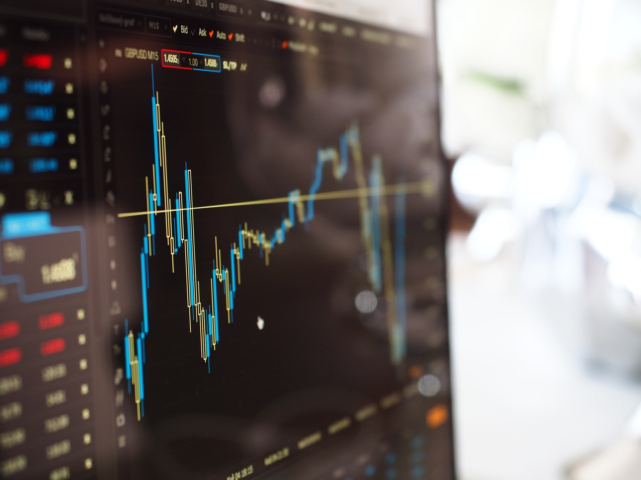 blue and yellow graph monitor